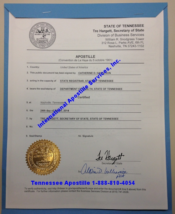 Example of Tennessee Apostille