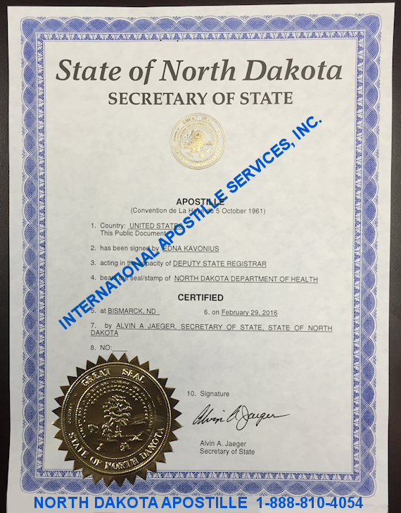 Example of North Dakota Apostille